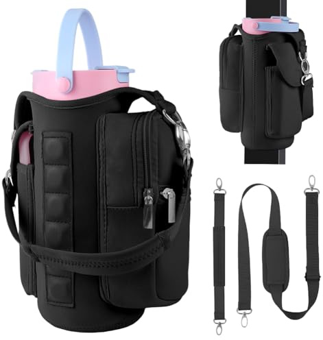 Ainiv Wasserflasche Tragetasche, Magnetischer Flaschenhalter mit Verstellbarem Riemen, Magnetic Gym Bag mit Handyfächern und kleine Gegenstände, Flasche Pouch Holder für Fitness, Camping, Outdoor