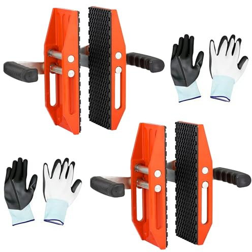 2 Pack Granite Carrying Clamps with Rubber-Lined, Double Handed Stone Panel Carry Lifter Tools with 2 Pcs Non-Slip Gloves, 660lbs Capacity Panel Carry Lifting Tools for 0-2.36in Granite, Marble