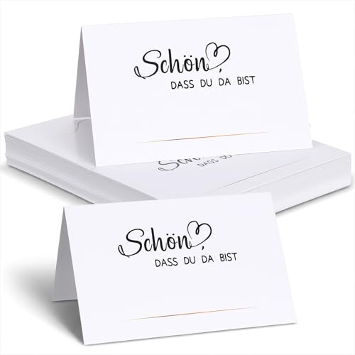 100 Stück Tischkarten Schön dass du da bist, 110 x 85mm Platzkarten Tischdekoration Geburtstag Namenskarten für Hochzeiten, Geburtstage, Konfirmationen, Kommunionen und Taufen