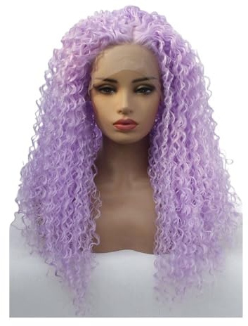 Parrucca anteriore riccia in pizzo viola chiaro for donna Attaccatura dei capelli naturale Parrucca sintetica senza colla 13 * 3(26inch)