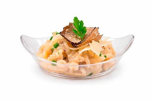 Majillux 50 Cazuelitas Transparentes de 40 ml para Tapas y Degustaciones | Formato Bajo 8 x 1,5 cm | PS Reutilizable | Abertura Amplia | Lavado Manual | No apto para Lavavajillas