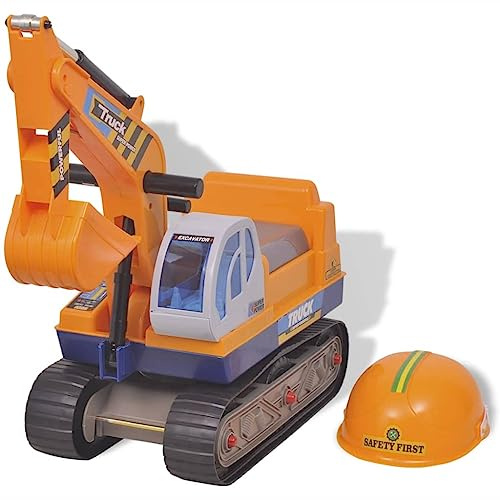 Ordellia 100089 Aufsitzbagger aus Kunststoff in Gelb mit Helm, 66 x 24 x 56 cm, für Kinder ab 18 Monaten, stabiles Kinderfahrzeug für drinnen und draußen, Rollenspiel und Motorik