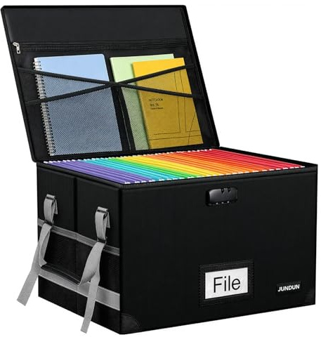GreenWhim Fireproof File Box with Lock, Document Box with Handle and Zipper, Collapsible File Organiser for Home Office Fire Safe Storage Filing Box for A4 Suspension File Folder