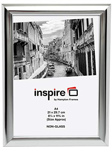 Hampton Frames | Photo Frame | A4 (21x30cm), Silver, Rectangular, Acrylic Front | Freestanding or Wall Hanging, Portrait or Landscape Display | Modern Home or Office Décor