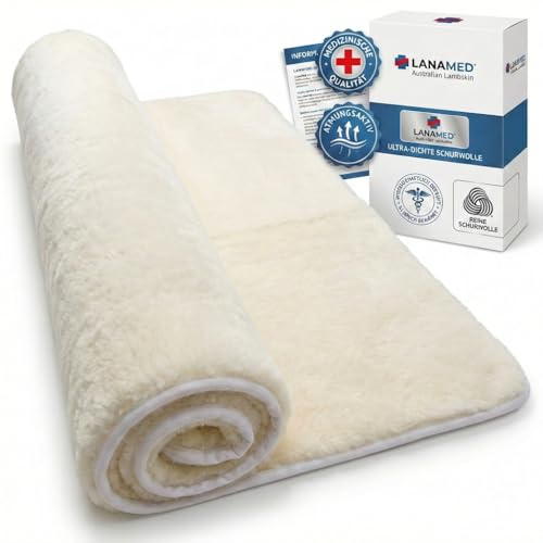Antidekubitus Bettauflage aus Ultra-dichter Schurwolle LANAMED 50 x 80cm. Druckentlastend, scherkraftreduzierend, atmungsaktiv 30-95° C maschinenwaschbar und trocknergeeignet. 50 x 80 cm