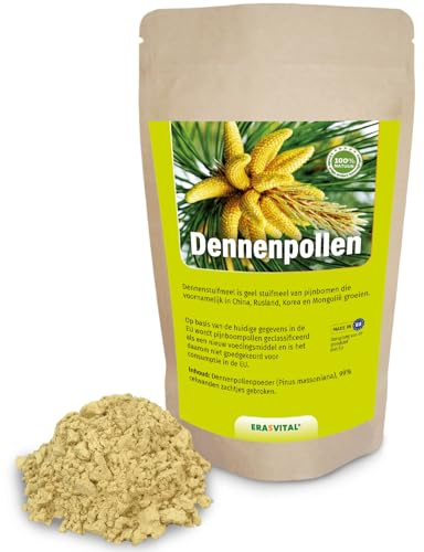 Pinien Pollen 250g Wildsammlung zellwandgebrochen in einem praktischen, widerverschließbaren Standbeutel, aus recycelbarem Material, ohne Aluminium.