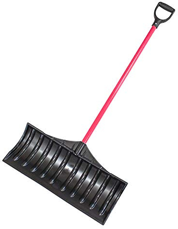 Bully Tools Poly Snow Pusher - Heavy Duty Snow Shovel with Fiberglass Handle and D-Shaped Grip, Wide Plow for Removal, Winter Scoop for Driveway, Walkway & Deck - 27 Poly Scoop, 100% Made in The USA