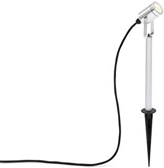 Konstsmide Monza Uplighter Small Garden Stick Adjustable Spot Light with Ground Spike, High Powered 3 W LED - Aluminium Silver