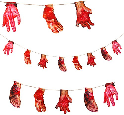 Oblique-Unique® Halloween Girlande - Schaurig Blutige Füße & Hände - Halloween Grusel Dekoration