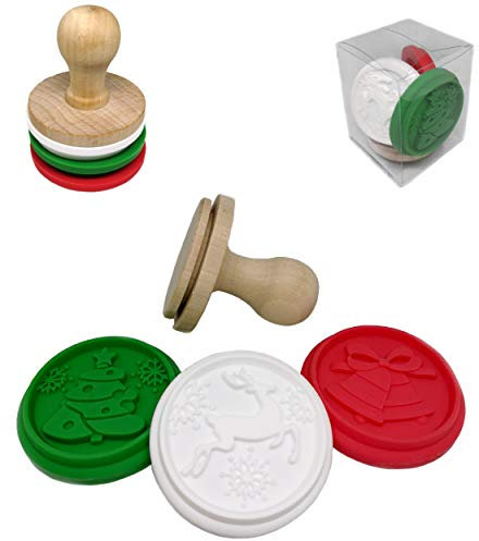 BWD Christmas Cookie Stamps Xmas Winter Baking Tool Accessories/Personalized Pastry Ginger Shortbread Biscuits Stamper Cakes Kit Set Embosser Mold Wooden/Christmas Tree/Bell/Reindeer