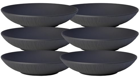 Villeroy & Boch - Manufacture Rock Schale flach, 6 Stück, 1100 ml, 23 cm, Premium Porzellan, spülmaschinen-, mikrowellengeeignet, schwarz