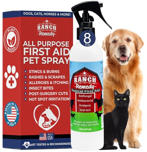 Ranch Remedy Wound Healing Aid & Itch Relief Spray for Dogs, Cats, Horses, Safe for All Animals - All Natural - Rashes, Bites, Burns & Hot Spot Treatment - Skin Irritation & Allergies Solution (8oz)
