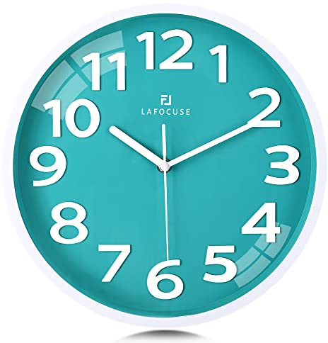 Lafocuse 30cm Orologio da Parete Numeri 3D Grande, Turchese Verde Moderno Silenzioso Facile da Leggere, Orologio da Muro senza Ticchettio per Cucina Camera da Letto Soggiorno Ufficio