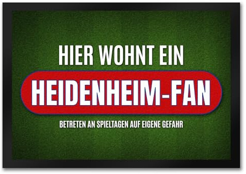 trendaffe Hier wohnt EIN Heidenheim-Fan Fußmatte mit Rasen Motiv Fußball Stadion Ball Tor