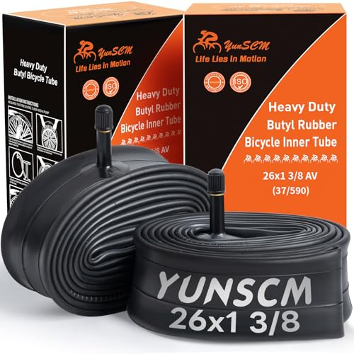 YunSCM 2 st 37–590 förtjockning 60 cm slang 26 x 1 3/8 AV32 mm ventil kompatibel 26 tums cykelslang/elcykel/mountainbikeslang 26 x 1 3/8