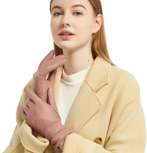 NOVBJECT Lederhandschuhe Winter Damen Touchscreen Lammfell Elegant Kaschmir Gefüttert Warm Outdoor Fahrhandschuhe