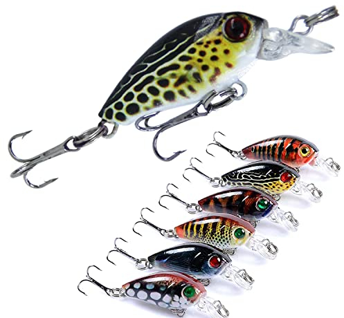 MMSGA Wobbler Angelköder,Künstlicher Kunstköder mit Haken,Hartköder DREI Haken Realistische 3D-Augen，Schwimmende Bionische Angelköder for Meeresangeln und Angeln im See，6 Stück mit Angelkasten