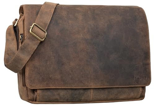 STILORD Vintage Umhängetasche aus Leder braun - 15 Zoll Laptoptasche für Büro, Uni, Office, Schule - DIN A4 Schultertasche Tom