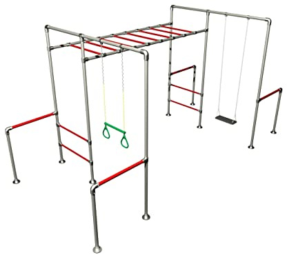 Monkey Bar Store Climbing Frame - RHINO (RED) - Outdoor Play Equipment - Monkey Bars - Ages All - Includes Frame, Anchor Pegs, Assembly Instructions & Tools