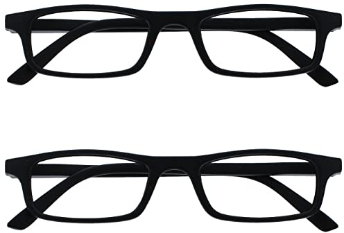 OPULIZE Ted Reading Glasses 2 Pack Narrow Matt Lightweight Frame Black Spring Hinges Scratch Resistant Mens Womens