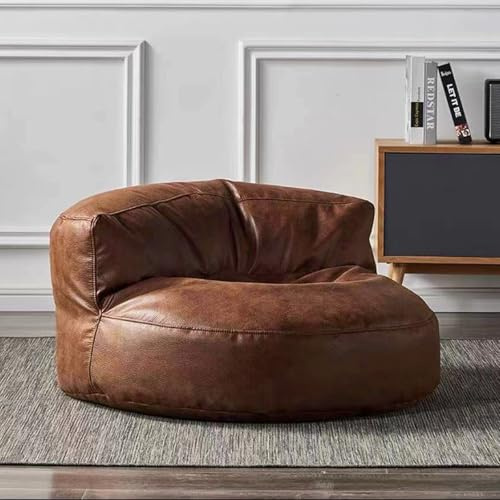 Bean Bag Stol Bean Bag Cover Lyx Enkel Lazy Sofa Cover Faux Mocka Läder Bean Bag Sac Puff Stol No Filler Beanbag Hörnsäte Fåtölj Soffa For Sovrum Vardagsrum Trädgård(Brown)