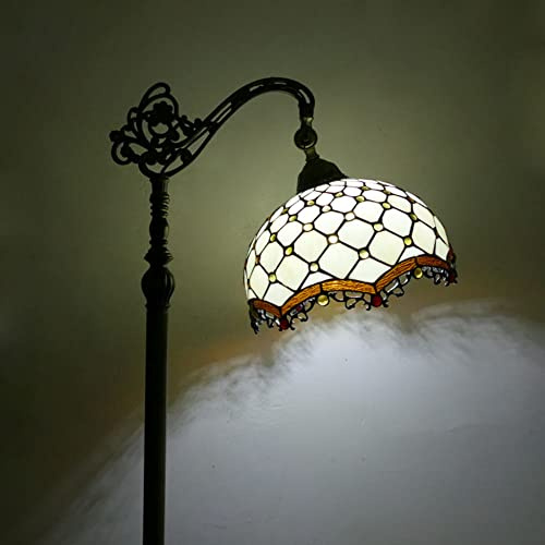 MOLOURK Retro Landhaus Wohnzimmerlampe Stehleuchte Mit Schalter Vintage Wohnzimmer Stehlampe mit Buntglasschirm Leselampe Standleuchte für Schlafzimmer Restaurant verstellbare Lampenfassung 165CM