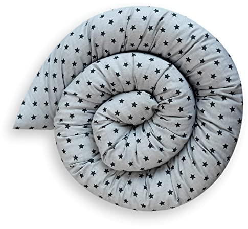 Bebeloo Bettschlange Bettkissen Seitenschläferkissen Nackenrolle Schlafkissen Kuschelschlange Stillkissen Zierkissen Zugluftstopper Body Pillow Baumwolle (Sternchen Graphit, 140 cm)