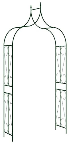 Rosenbogen für den Garten, Rosenrankhilfe Torbogen für Kletterpflanzen, Metall Rosenbogen, wetterfeste Rankhilfe mit Verzierung, Dunkelgrün 120x38x258 cm Eisen