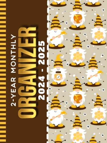 2-Year Monthly Organizer 2024-2025: Hardcover / 8.5x11 Large Dated Monthly Schedule With 100 Blank College-Ruled Paper Combo / 24-Month Life ... Honey Bee Garden Gnome Art Pattern Cover