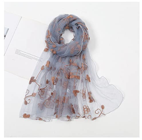 SHTGOI Damen Seidenschal Bestickter Polyester Schal Sommer-Schal für Frauen Langer Dünner Seidentuch Blume Muster Halstuch Chiffon Stola für Abendkleid Hochzeit 180 x 90cm Lila