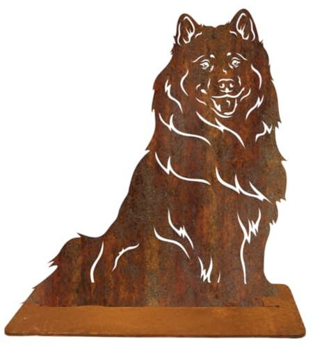 Terma Stahldesign Rost Hund Samojede Lebensgroß Handmade Germany tolle Gartendeko aus Metall Figur deko Geschenk Rostfigur Garten deko Gartenfigur, hundegrab deko