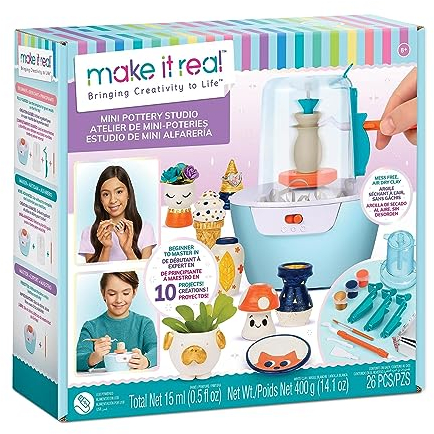 Make It Real 1465 Tornio per Mini Ceramiche – Kit Creativo con Argilla Autodurente – 3 Modalità di Lavoro da Principiante e Esperto – Per Bambini 8+