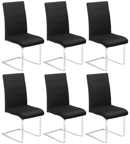 WOLTU Esszimmerstühle 6er Set, Schwingstuhl, Freischwinger Stuhl, Küchenstuhl, Samtstuhl, Polsterstuhl, mit hoher Rückenlehne, für Esszimmer Esstisch Küche Wohnzimmer Büro, Schwarz, BH377sz-6