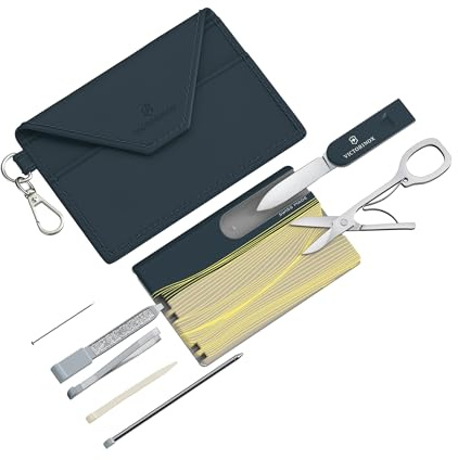 Victorinox Swiss Card Classic, 10 Funktionen, Swiss Made, Multitool für Frauen, Inkl. Kartenetui mit Schlüsselanhänger, New York Style (Blau, Gelb)
