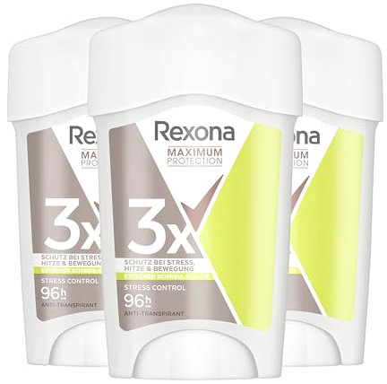 REXONA - Déodorant Femme Stress Control - Stick Anti-transpirant - 3x plus efficace contre la transpiration - Protection 96h - (lot de 3x45ml) (L'emballage peut varier)