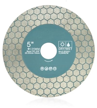 JeeynoTols Fliesen-Diamant-Sägeblatt - 5/125mm Doppelt beschichtet Trenn- und Schleifscheibe Bohrung 22.23mm-16mm für Granit Marmor Quarz Keramik Porzellan Blatt
