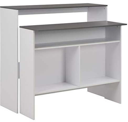 LAPOOH Bartisch mit 2 Tischplatten, Bistrotisch, Stehtisch, Empfangstheke, Bistro Stehtisch, Beistelltisch, Konsolentisch, Bar Table, Weiß und Grau 130 x 40 x 120 cm