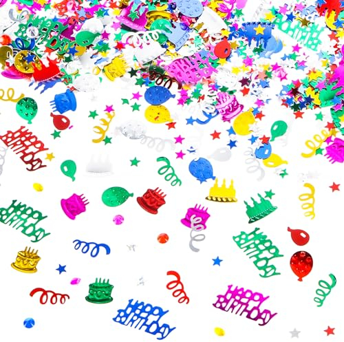 RUNEAY Confeti Cumpleaños 1000 Piezas, Confeti HAPPY BIRTHDAY Decoración Mesa Cumpleaños, Brillante Confeti Decoracion Cumpleaños Mesa, Confeti Estrellas para Cumpleaños Fiesta Decoración (Multicolor)