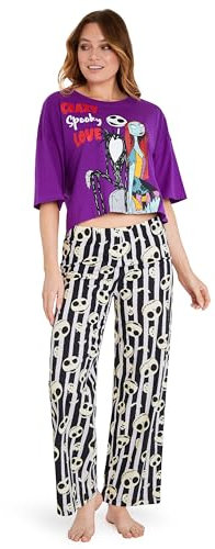 Disney Stitch pyjamasset för kvinnor, mysiga nattkläder, långa pyjamas, bekväma myskläder för vuxna tonåringar, sömgåvor för kvinnor, Lila/vit domkraft, S