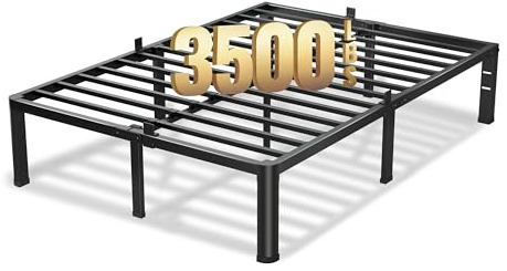 VIPSHOW 18 Inch Queen Bed Frame, 3500Lbs Heavy Duty Metal Platform with Round Corner Legs Mattress Slide Stopper, Steel Slat Support No Box Spring Needed, Noise Free, Non-Slip, Easy Assembly