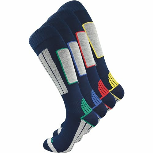 GAWILO Chaussettes de ski pour hommes avec laine chaude et rembourrage fonctionnel spécial | 4 paires (Bleu, 39-42)