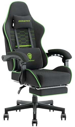 Dowinx Gaming Chair Fabric with Pocket Spring Cushion, Massage Game Chair Cloth with Headrest, Ergonomic Computer Chair with Footrest 290LBS, Black Green