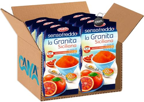 Dolfin Sensofreddo Granita Siciliana con Succo di Arancia Rossa di Sicilia IGP, Pronta da Gelare 200ml [CAIYA® BOX da 8 Confezioni]