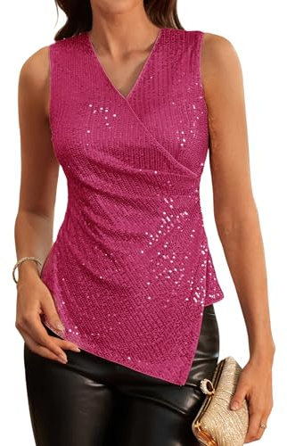 Top glitterati Top con paillettes da Donna Top eleganti da festa Camicetta estiva festiva da Donna XL Pink-4