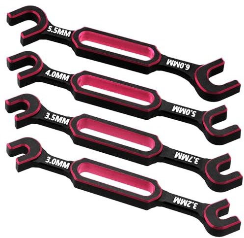 4PCS RC Wrench 3.0/3.2/3.5/3.7/4.0/5.0/5.5/6.0mm Turnbuckle Nut Ball Joint Remover RC Repair Tool for RC Crawler Car Boat RC Drone Upgrade Parts (Red)
