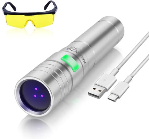KEENZO 2102 UV 365nm Torch Rechargeable,Mini UV 365nm Black Light LED Ultraviolet Flashlight,Small UV365nm Light Blacklight Detector for Pet Urine,Stain,Bed Bugs and More
