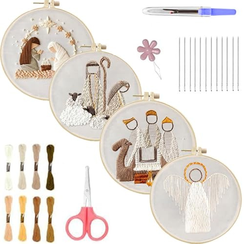 Nativity Scene Embroidery kit, Christmas Cross Stitch Kits, Christmas Embroidery Kit, Cross Stitch Kits for Beginners, DIY Embroidery Kit for Decor Home Room (Mix)