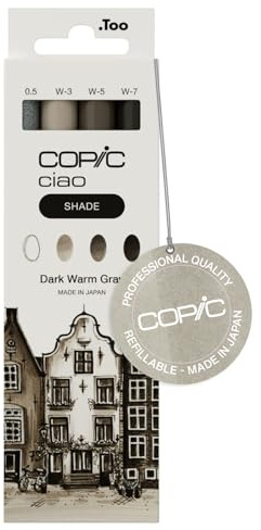Copic Ciao Shade Set Dark Warm Gray, 3 Twin Marker mit einer mittelbreiten und einer Brush-Spitze, inkl. Multiliner Warm Gray 0,5 mm