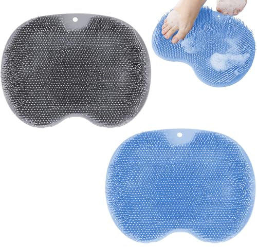 Massaggiatore per piedi doccia (grigio+blue 2 Pezzi Spazzola per Massaggio da Bagno in Silicone, Scrubber Piedi e Schiena, Tappetino Massaggiante Pulizia per Esfoliare, Circolazione Sanguigna
