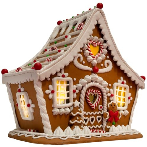 Christmas Paradise LED Lebkuchenhaus 21cm Weihnachtliche Dekoration Pfefferkuchenhaus braun-weiß